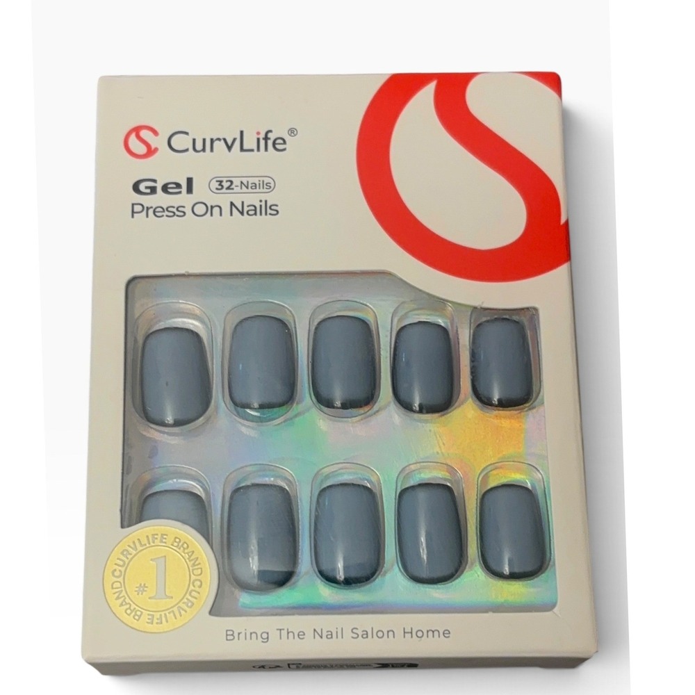 CurvLife Gel Press On Nails 32 Count Slate Grey Matte Short Square Oval Manicure